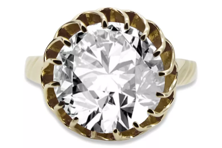 Кольцо Zircon 8-кактовое желтое золото Винтаж стиль vrc035x-zi Art Deco Советский русский стиль СССР